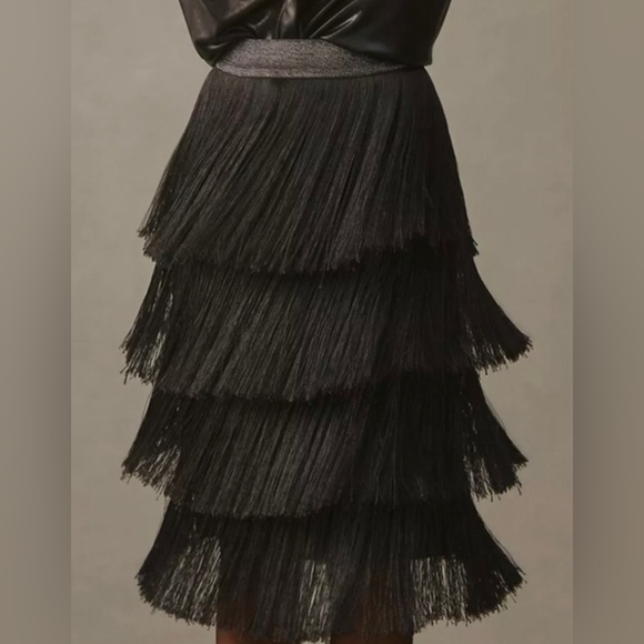 Mare Mare x Anthropologie Fringe Tiered Midi Skirt with Glitter Waistband Size M - Picture 1 of 8